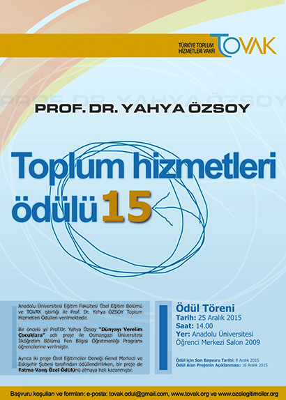 2015 Prof. Dr. Yahya Özsoy Toplum Hizmetleri Ödülü